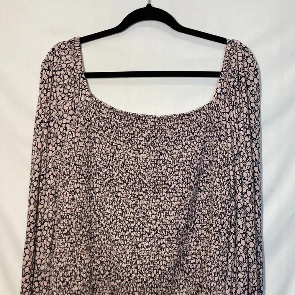 Boden Smocked Bodice Blouson Top Puff Sleeve Pink Floral Size 14